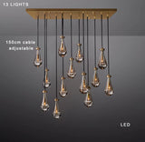 Modern Raindrop Pendant Light Lamp Luxury Round Brass High Ceiling Glass Lampshape Chandelier For Living Room Dining Room Stairs