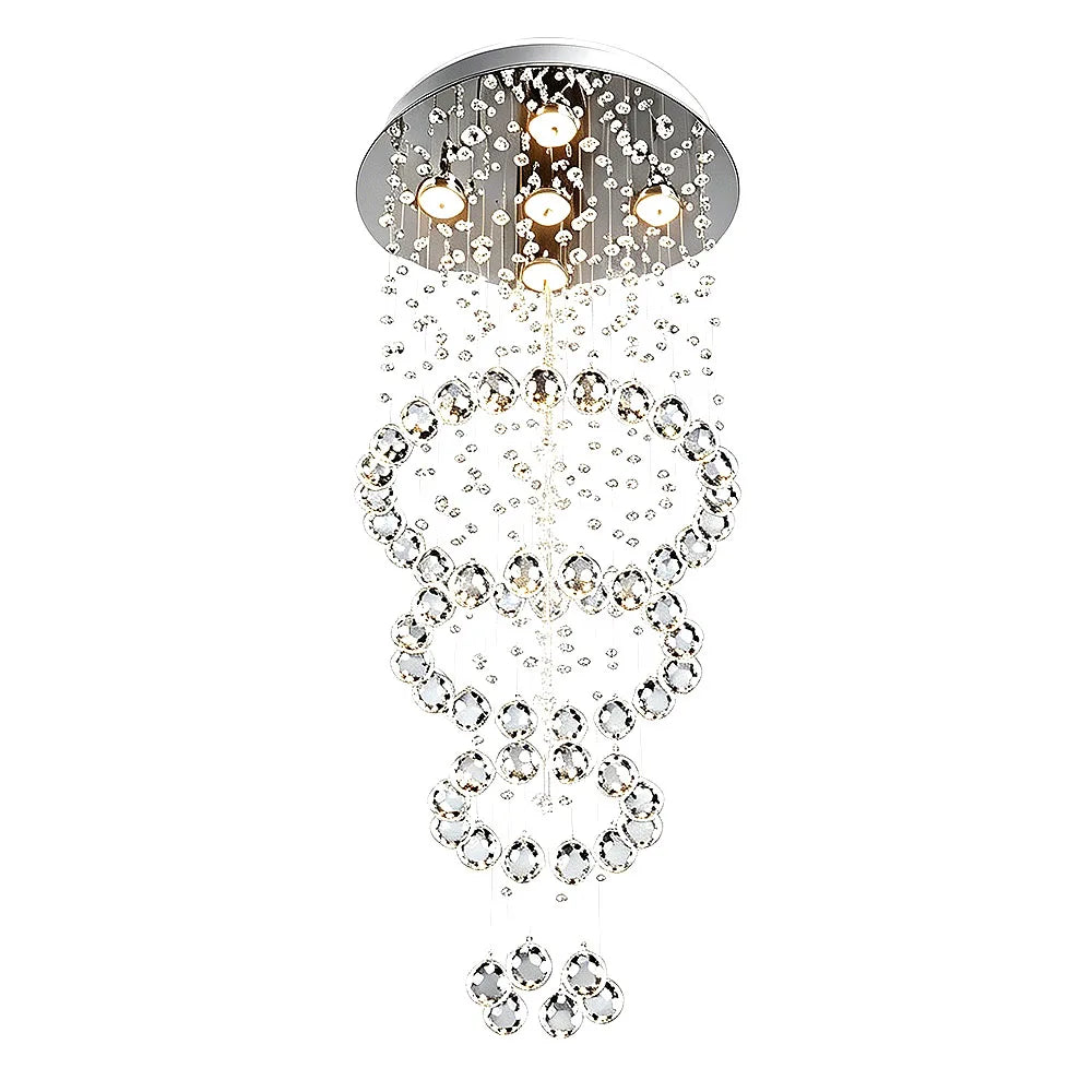 Multi Layer Waterfall Crystal Chandelier Round Ceiling Mount Pendant Light For Staircase Villa Hall Luxury Decor Fixture