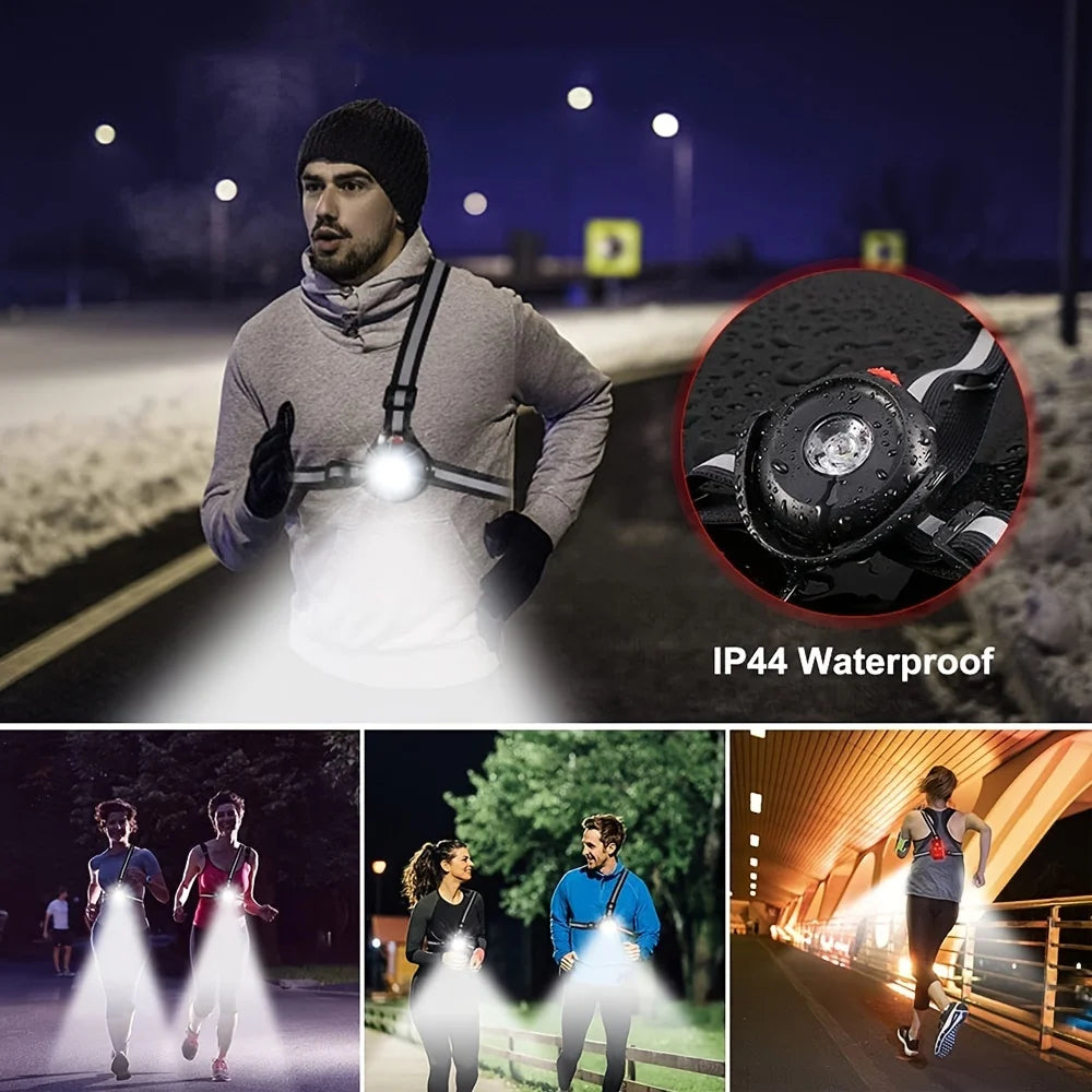 USB Rechargeable Outdoor LED Night Running Chest Light with Back Warning Lamp - Safety Gear for Jogging, Camping, Hiking & Adventure
