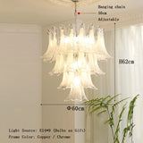 Cloudy White Glass Flower Petal Vintage Chandelier Italy Design Lighting Fixture LED Remote Dimmable Available Living Room Deco