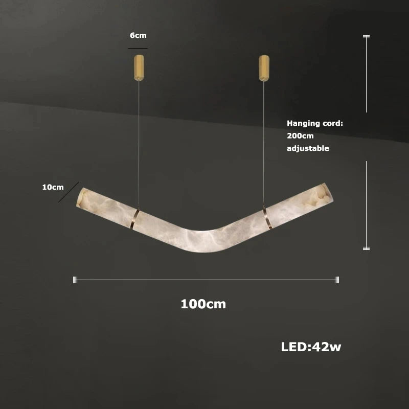 2026 Luxury Marble Linear Chandelier - Minimalist LED Dining Room Pendant Light