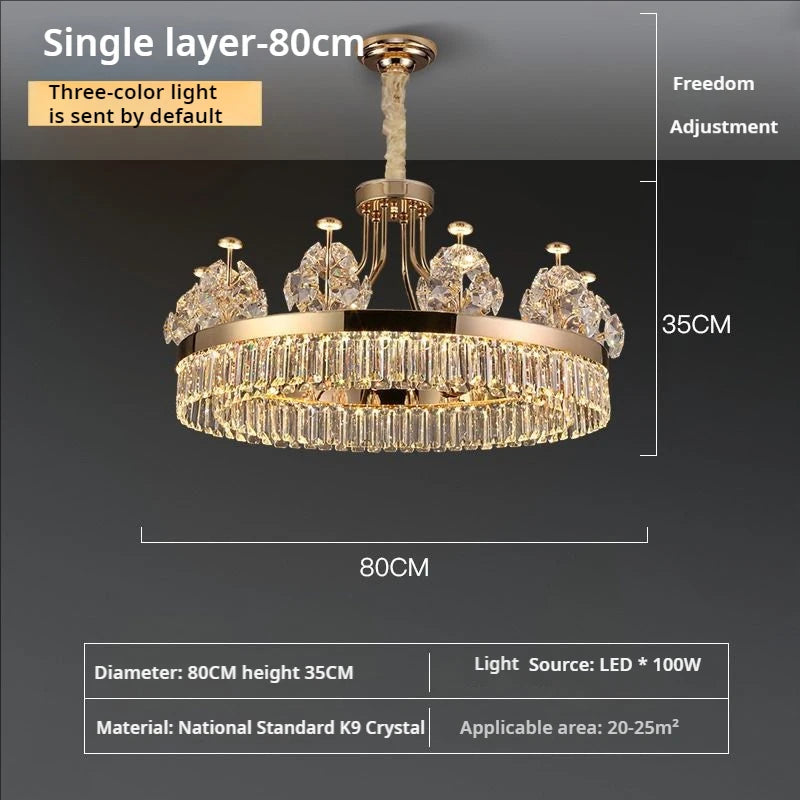 Building Home Atmosphere Living Room Postmodern Light Luxury Double-Layer Crystal Chandelier Villa Building Duplex Pendant Light