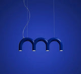 Oblure Arch Chandelier Post Modern Design Pendant Light for Coffee Living Room Kitchen U Shaped Lamp Blue Metal Macaron Lamp