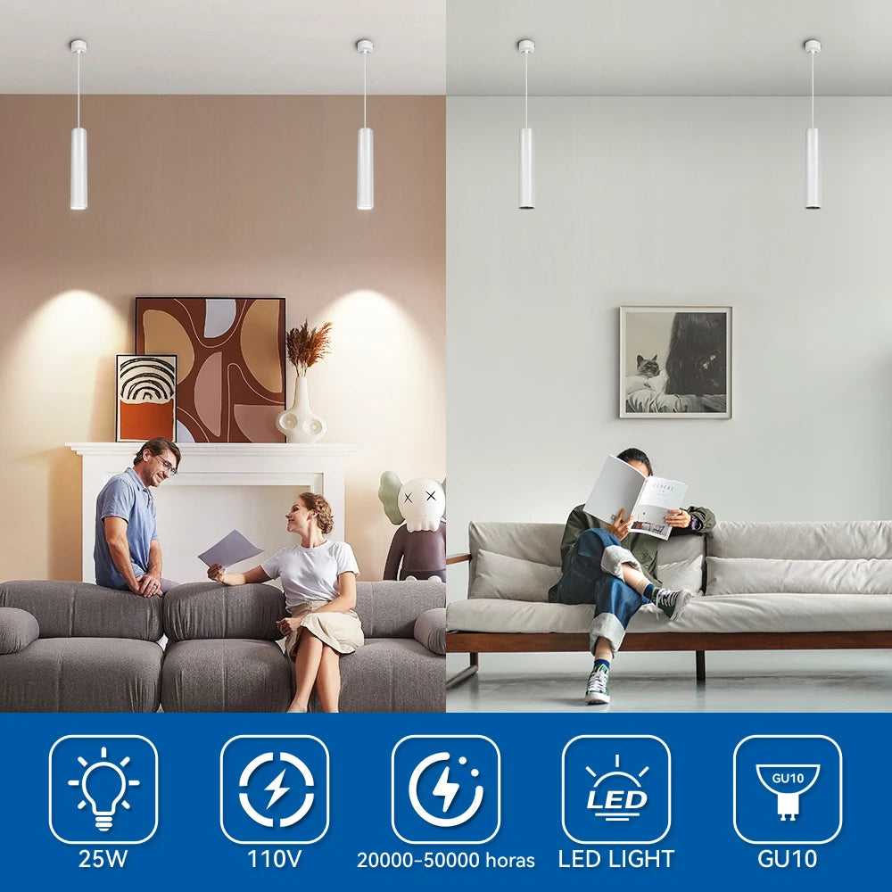 110V 220V Led Pendant Lights Replaceable GU10 Bulb Ceiling Chandelier for Kitchen Living Room Cylinder Hanging Lamp Decoration