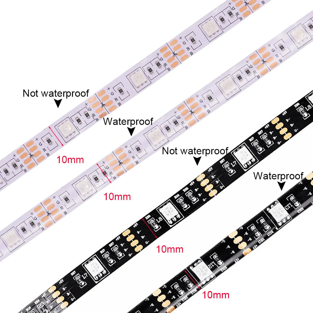 5v 5050 RGB LED Strip Light Flexible Tape Lamp Waterproof 50cm 1m 2m 3m 4m 5m With 4pin Plug White/ Black PCB Home Decoration