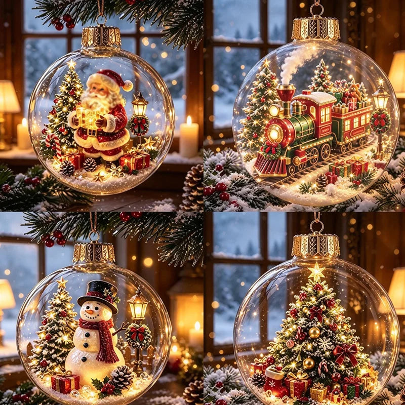 Glowing Bell Christmas Decorations 2026 Snow Globe Ornament Xmas Tree Santa Snowman Christmas 2026 Decoration Navidad Pendant