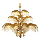 Hand Carving Gold Brass Hanging Pendant Lights Villa Living Room Luxury Crystal Palm Chandelier