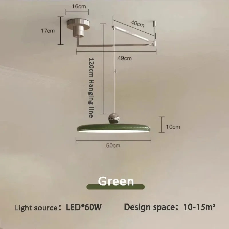 French Rocker arm Hanging Chandelier Light Fixture  Folding LED Colorful Pendant Lamp for Living Room Dining Room Bedroom