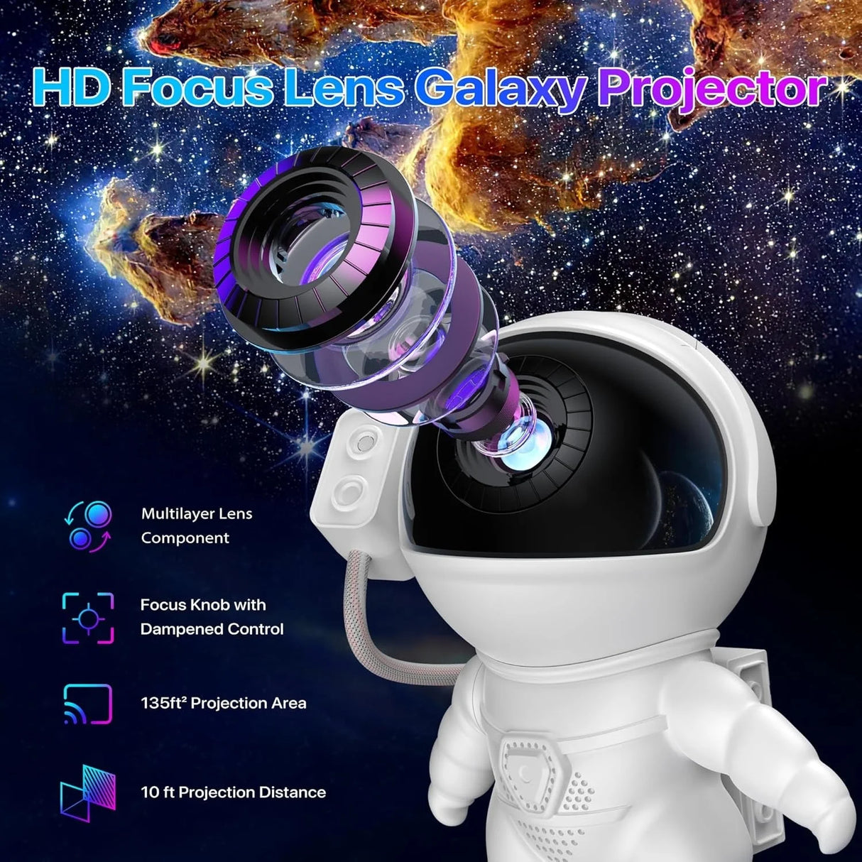 Astronaut Starry Sky Projector - Galaxy Nebula Night Light for Bedroom & Playroom