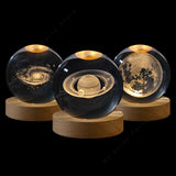 3D Crystal Ball LED Night Light (5cm) - Glowing Galaxy, Planets & Moon Bedside Lamp