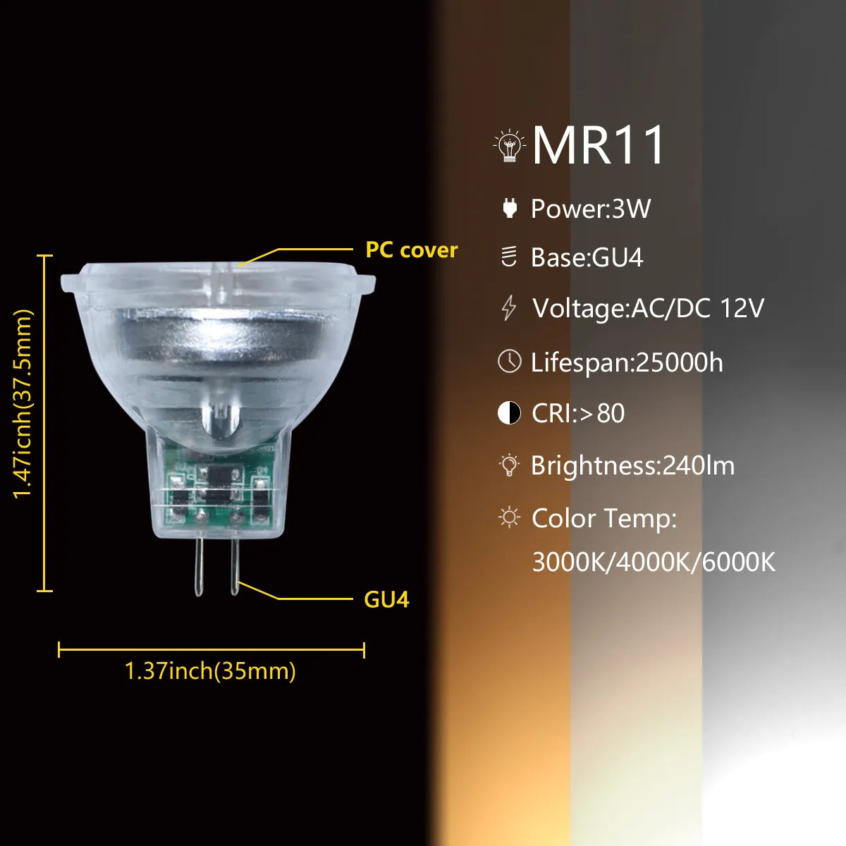 LED Mini spotlight 4-20PCS MR11 GU4.0 Low voltage AC/DC 12V 3W 3000K/4000K/6000K super light suitable for kitchen and study