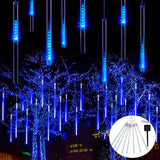 Solar Meteor Shower Lights Outdoor Meteor Lights 10Tubes Waterproof LED Falling Raindrop Christmas Halloween Fairy String Lights