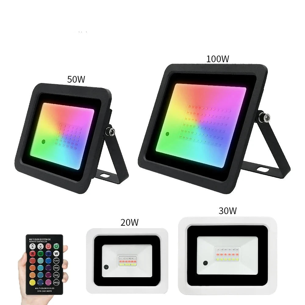 RGB Flood Light 100W 50W 30W 20W RGB Reflector IP68 Waterproof LED Spotlight 110V/220V Projector Lamp Outdoor Garden Lighting