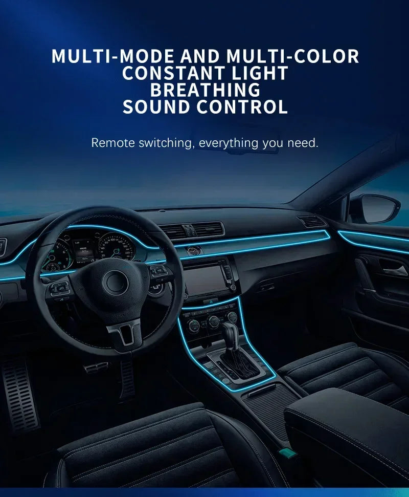 Car Interior RGB LED Atmosphere Light Strip USB Fiber Optic Neon Invisible Ambient Lamp Center Console Door Decoration Trim