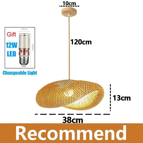 Handmade Vintage Pendant Lamp Bamboo Restaurant Café Chandeliers Wood Base E27 Bulb Lighting Hotel Bedroom Interior Classical