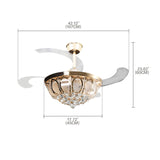 Chandelier Lamp Ceiling Fan 4-Blade Retractable With Crystal LED Light Remote Color Changeable For Living Room Bedroom