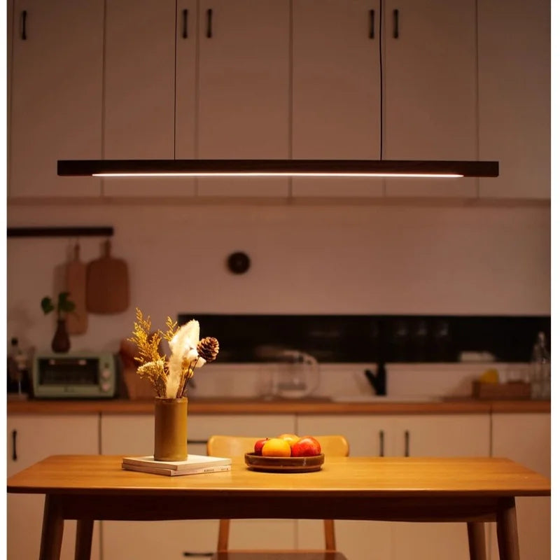 Japanese Minimalist Restaurant Bar Counter With Antique Wooden Pendant Lights Office Reception Area With Eye-Friendly LED Light