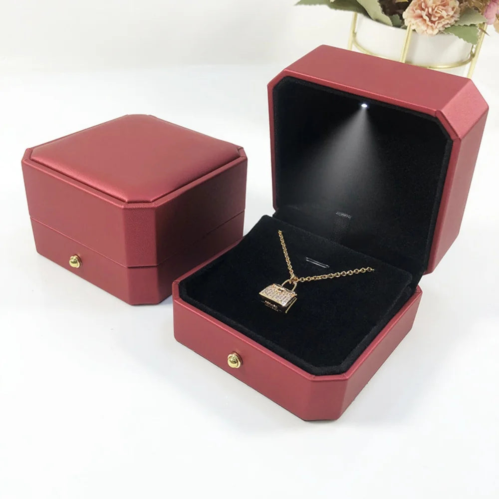 PU Leather LED Light Jewelry Box - Luxury Empty Case for Ring, Necklace & Earrings
