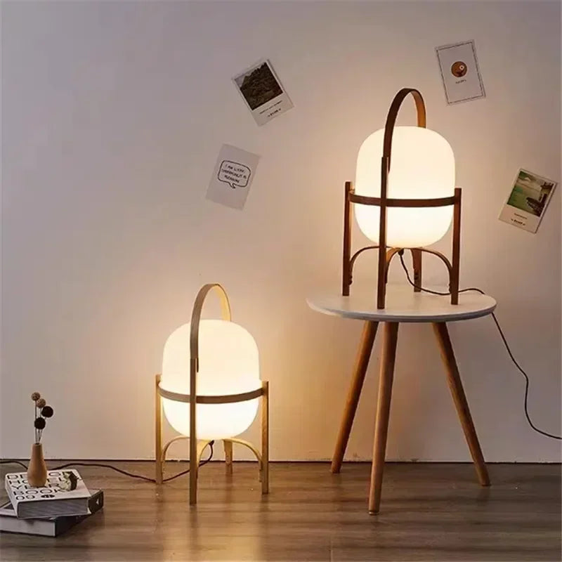 Nordic minimalist wooden LED floor lamp creative Japanese style glass lampshade bedside lamp reading home decoration table lamp