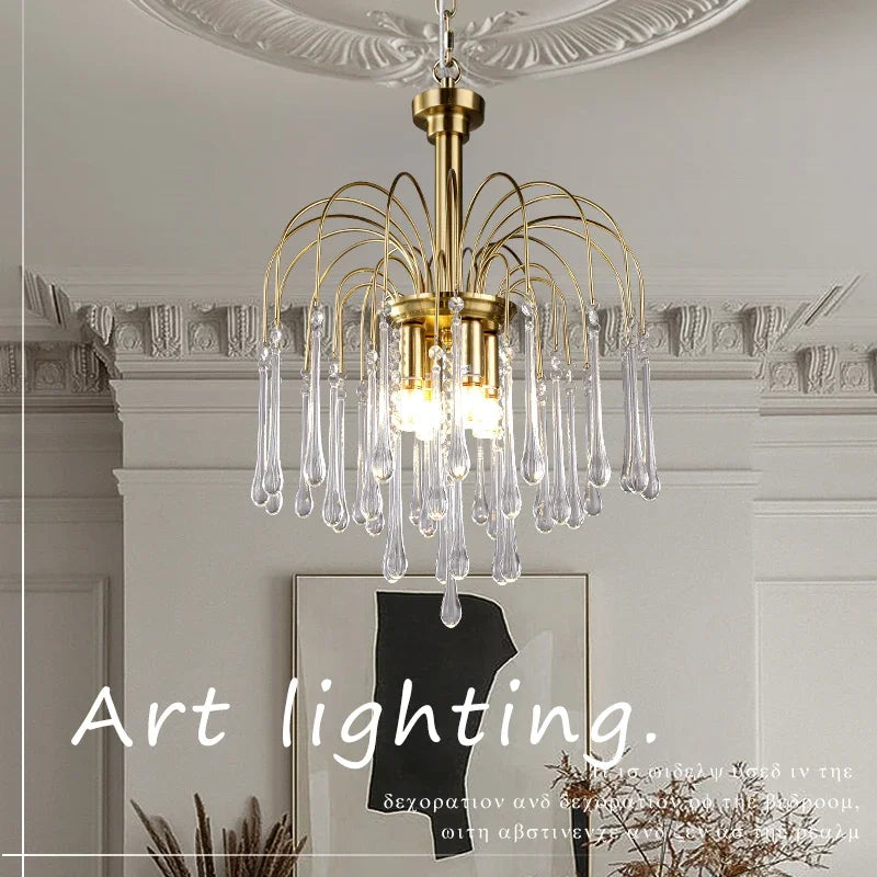 Artpad Retro French Branch Colorful Crystal Chandeliers for Living Room Romantic Raindrop Coloful Crystal Hanging Pendant Light