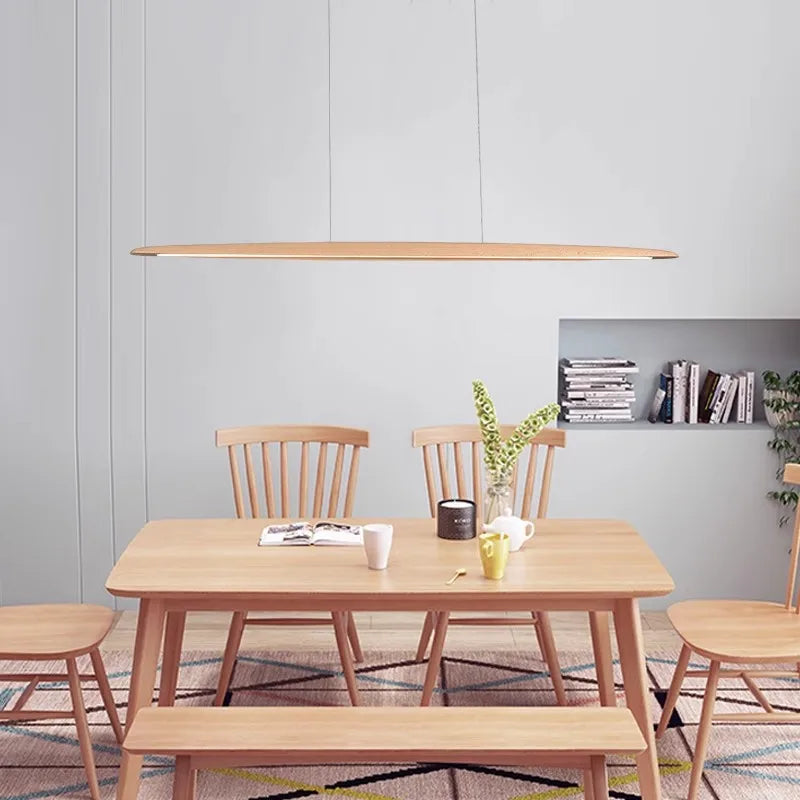 Wooden Led Pendant Lamp Long With Remote Dimmable Wood Linear Led Pendant Light Fixtures For Dining Room Kitchen Table