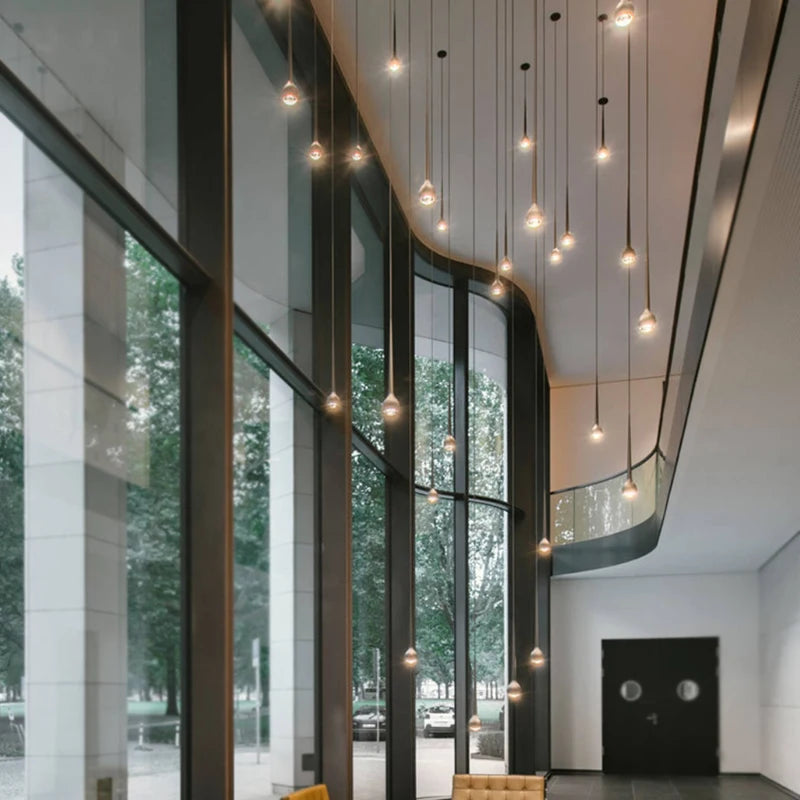 Nordic Water Droplet Pendant Light Hanging Stairs Chandelier Living Room Ceiling Light Modern Villa Bedside Lamp Indoor Lighting