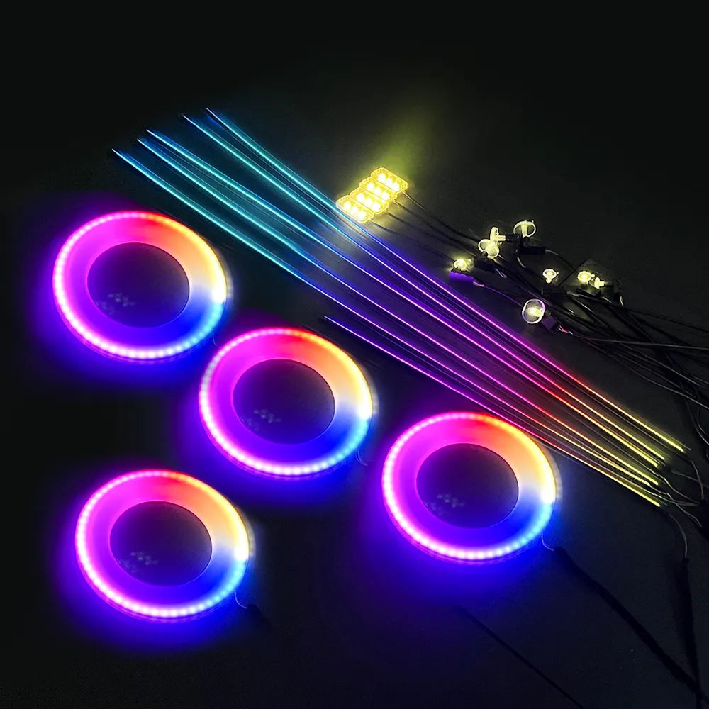 Ambient Car Light 64 RGB Color 20 in 1 Interior Gradient Lights Strip With  APP Control Support DIY Atmosphere Car LED Lights