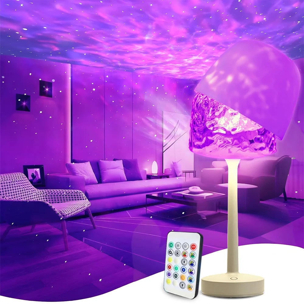 Projection LED Remote Control Night Light Water Ripple Lamp Bedroom Atmosphere Decoration RGB Colorful Table Lamps Birthday Gift