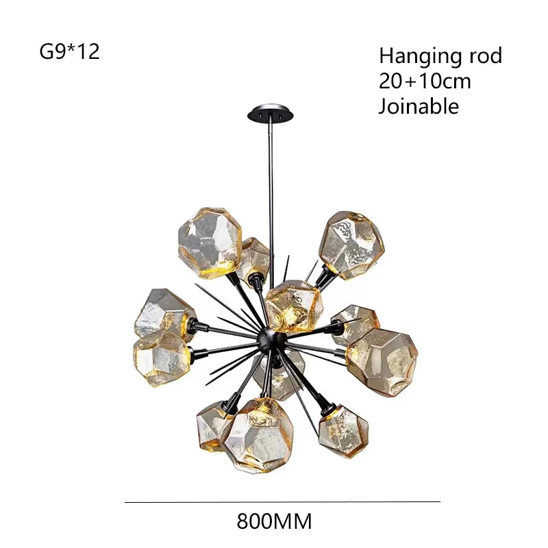 Modern LED Living Room Chandelier Lighting Nordic Rock Glass Dining Room Hanging Lamp Luxury American Bedroom Restaurant Fixture
