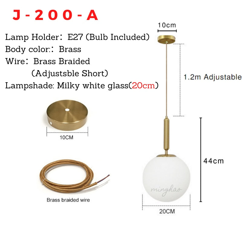 Modern LED Round Glass Ball Pendant Lights Iron E14 Pendant Lamps Hanging Light Fixture for Living Bedroom Dining Room