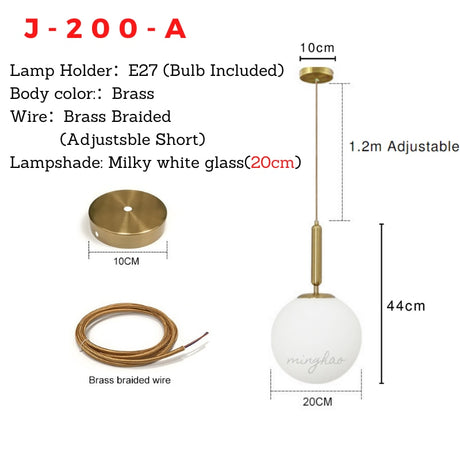 Modern LED Round Glass Ball Pendant Lights Iron E14 Pendant Lamps Hanging Light Fixture for Living Bedroom Dining Room