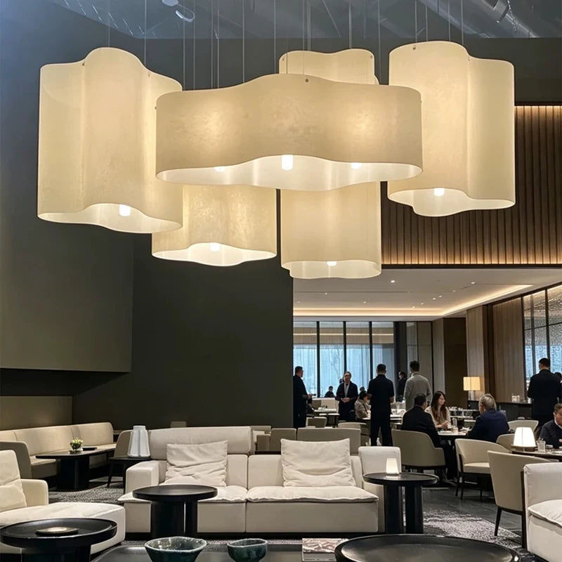 Nordic Wabi-Sabi Dupont Paper Pendant Light - Durable Fabric Ceiling Chandelier Lamp Fixture for Living Room, Dining Area, Hotel & Villa Hall Decor