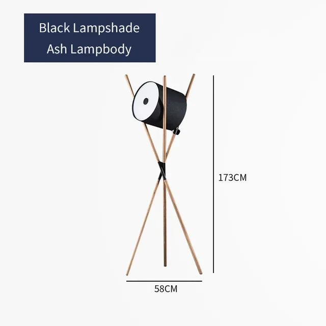 Modern Walnut Triangular Floor Lamp Drum Vertical Solid Wood Study Bedroom Bedside Table Living Room Home LED High-end Deco