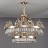 Building Home Atmosphere Living Room Postmodern Light Luxury Double-Layer Crystal Chandelier Villa Building Duplex Pendant Light