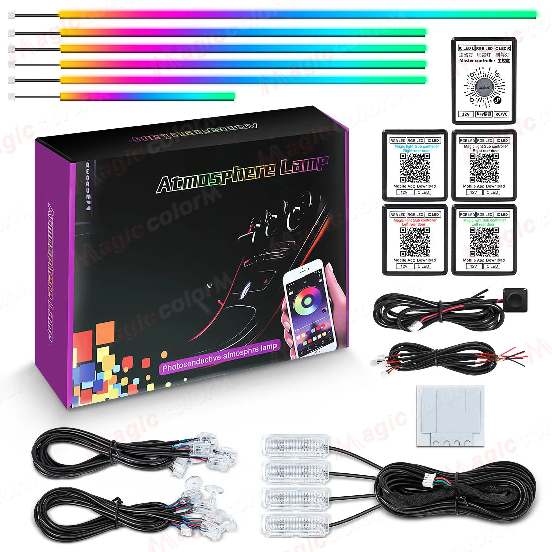 18-in-1 RGB Symphony LED Car Ambient Lighting - Bluetooth App Control Kit