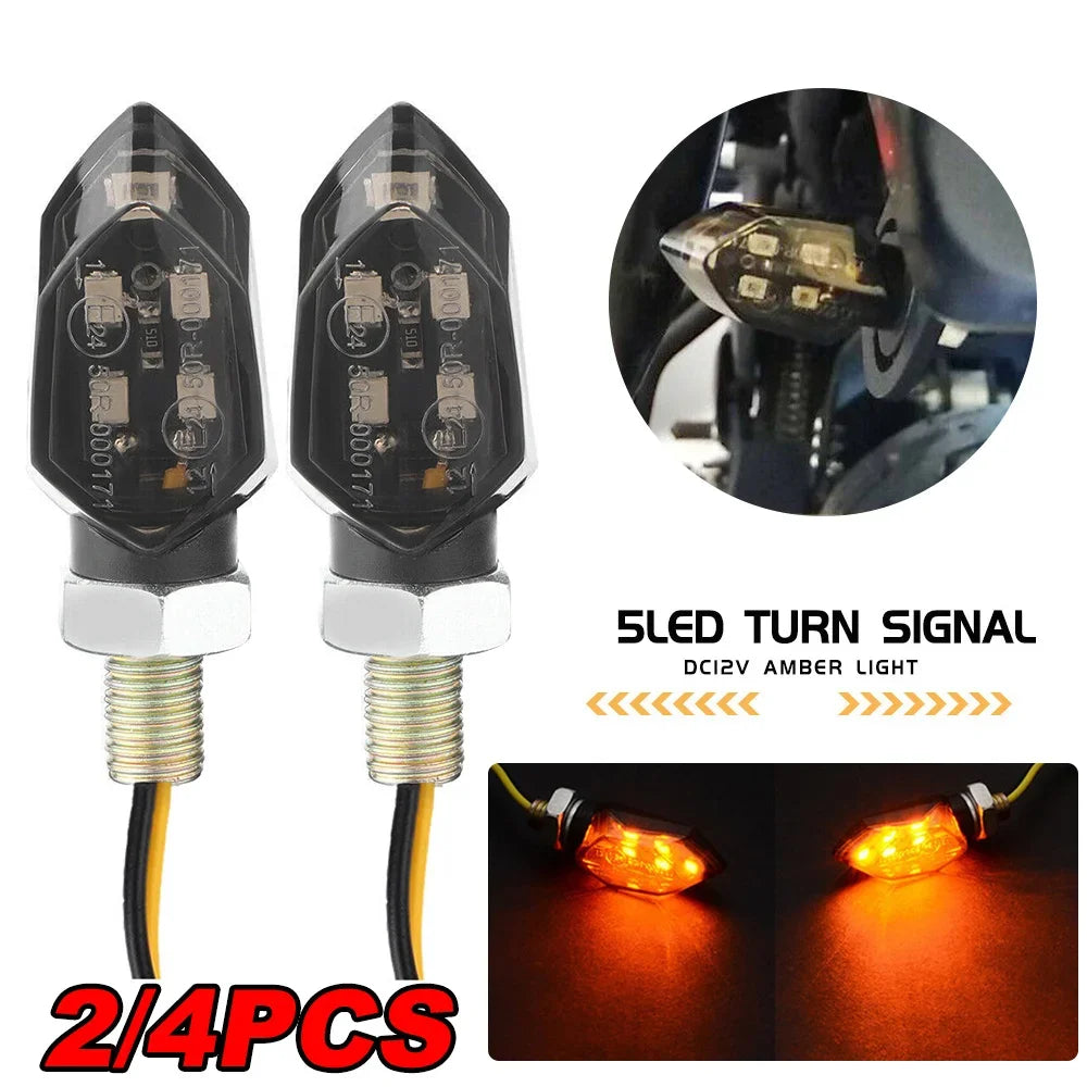 Super Bright Mini LED Motorcycle Turn Signal Lights (2/4 Pcs) - Universal Amber Blinker Indicator Lamps for Motorbike & Scooter