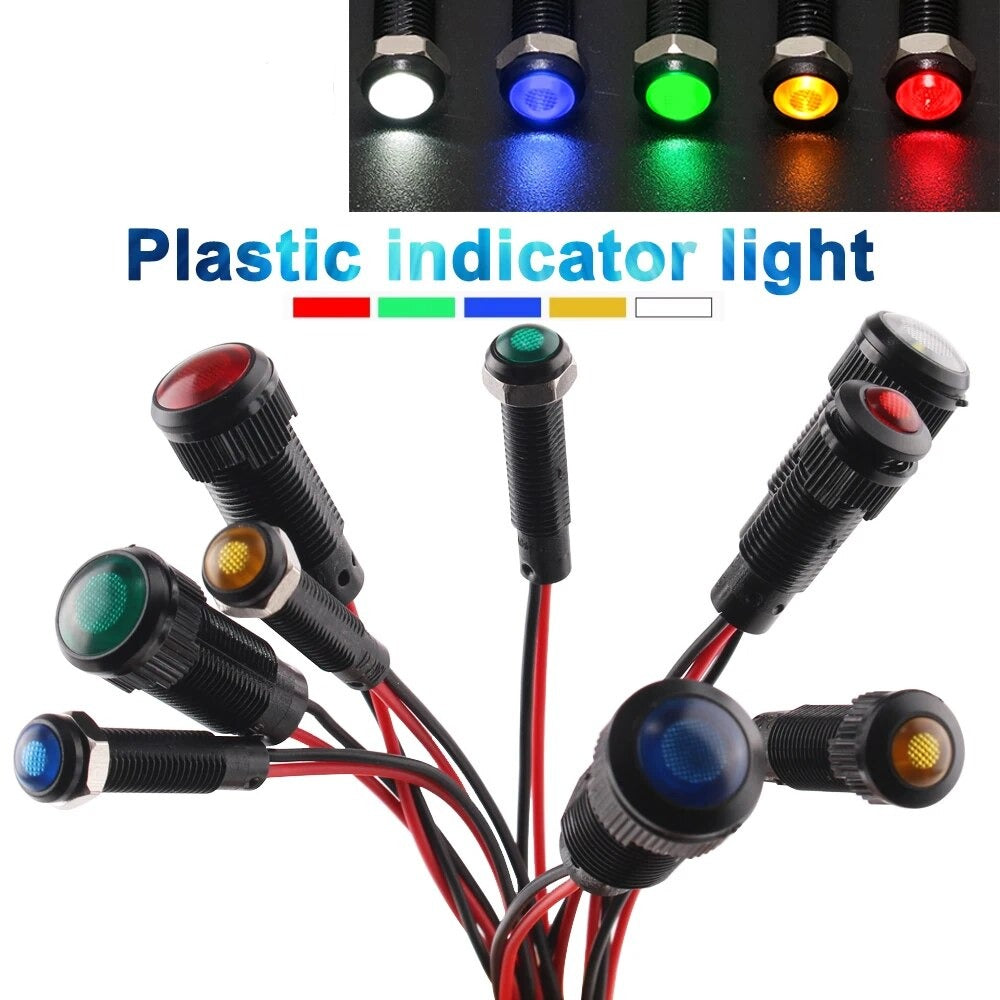 6mm Plastics LED Waterproof Black Indicator Light Signal Lamp Wire 3V 6V 12V 24V 110V 220V AC/DC