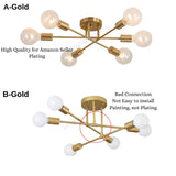 Modern Chandelier Nordic Semi Flush Mount Ceiling Lamp Brushed Antique Gold Home Decor Lighting Fixture