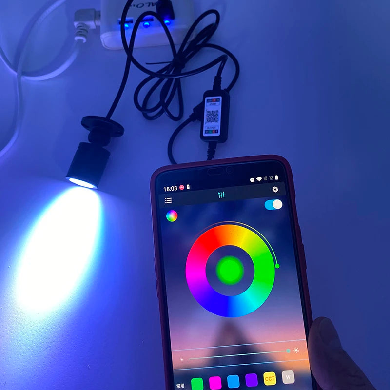 Smart Bluetooth App Control RGB LED Spotlight (USB 5V, 1W/3W) - Mini Ceiling Accent Downlight in Black, White & Silver
