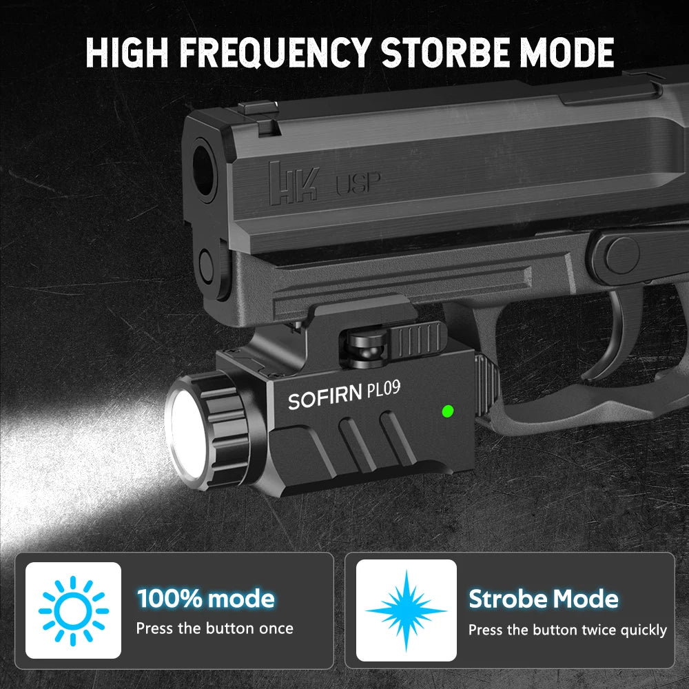 PL09 1600-Lumen Rechargeable Tactical Flashlight - Quick-Release Picatinny Rail Mount