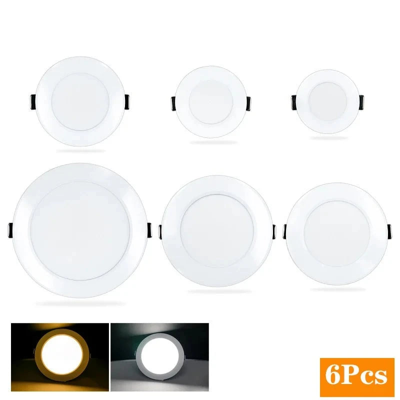 6pcs/lot Led Downlights 220V Ceiling Light 3W 5W 7W Recessed Down Light Round Panel Light 9W 12W 15W Spotlight Indoor Lighting