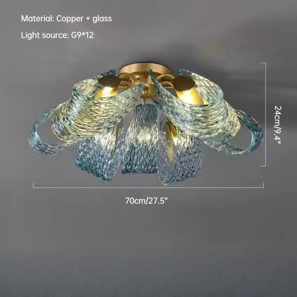 Creative All-copper Headboard Chandelier Light Luxury Individual All-copper Bedroom Blue Glass Lamp Indoor Home Decor G9 Bulb