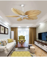 New High Quality 52inch Factory Price Natural Breeze Palm Leaf Fan Blades 110V 220V Ceiling Fan with Remote Control Living Room