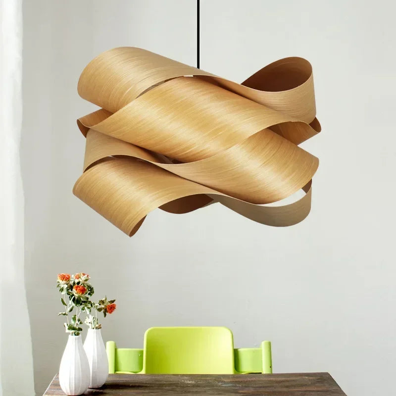 Natural Wood Skin Pendant Lamp - Southeast Asian Style Hanging Light for Bedroom