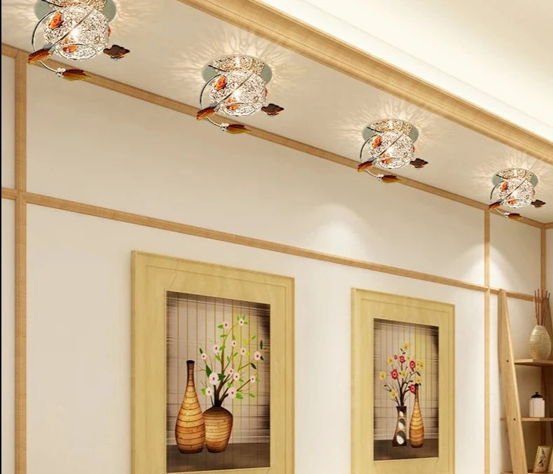 Modern Crystal LED Ceiling Lamp Bedroom Living Room Dining Room Study Iron Art Ceiling Lights Room Decors Maple Leaf Ceiling Lamp