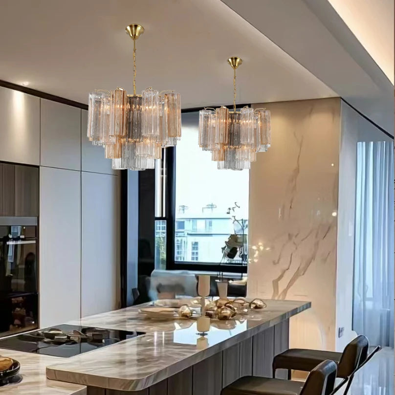 Modern Gold Silver Murano Glass Chandelier Dimmable 3-Color Adjustable Hanging Height Pendant Light Luster for Living Room 2026