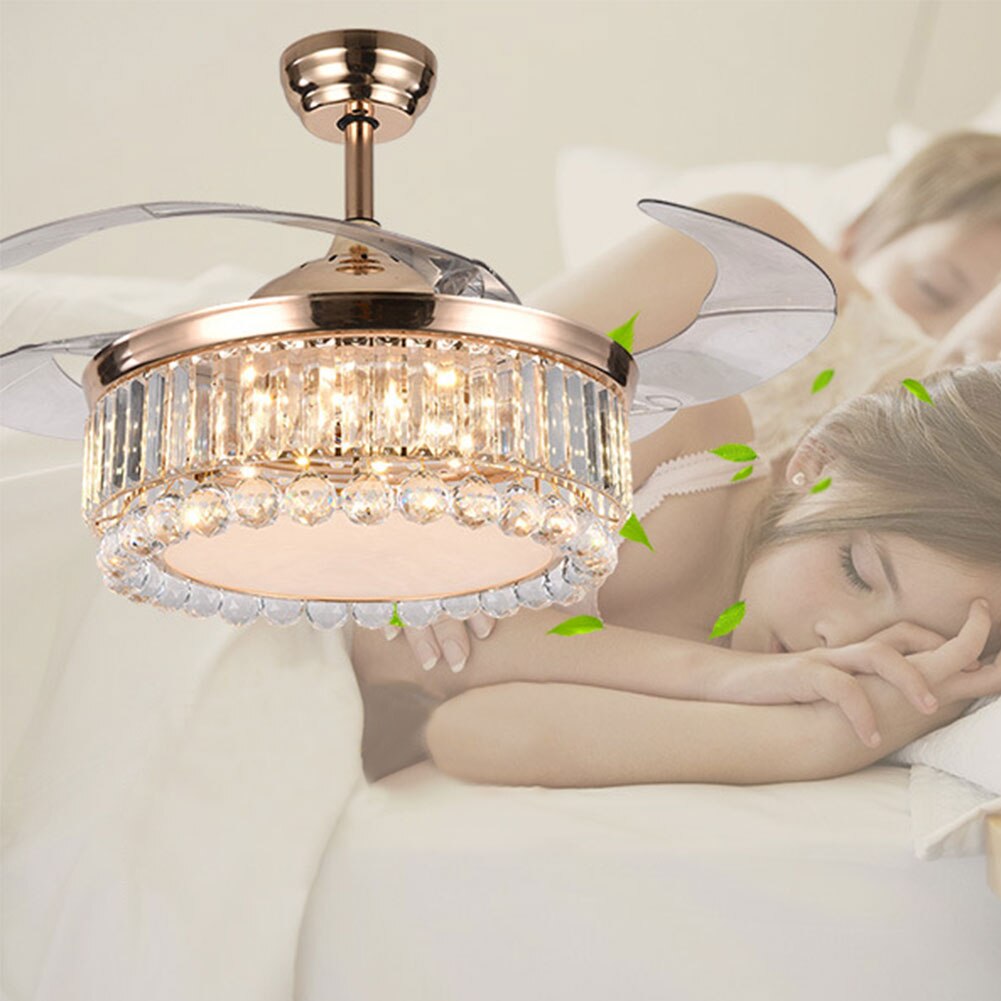 42 Inch Modern Ceiling Fan with LED Light and Remote Control Quite Motor 3 Colors 3 Speeds Fan Chandelier for Living Room