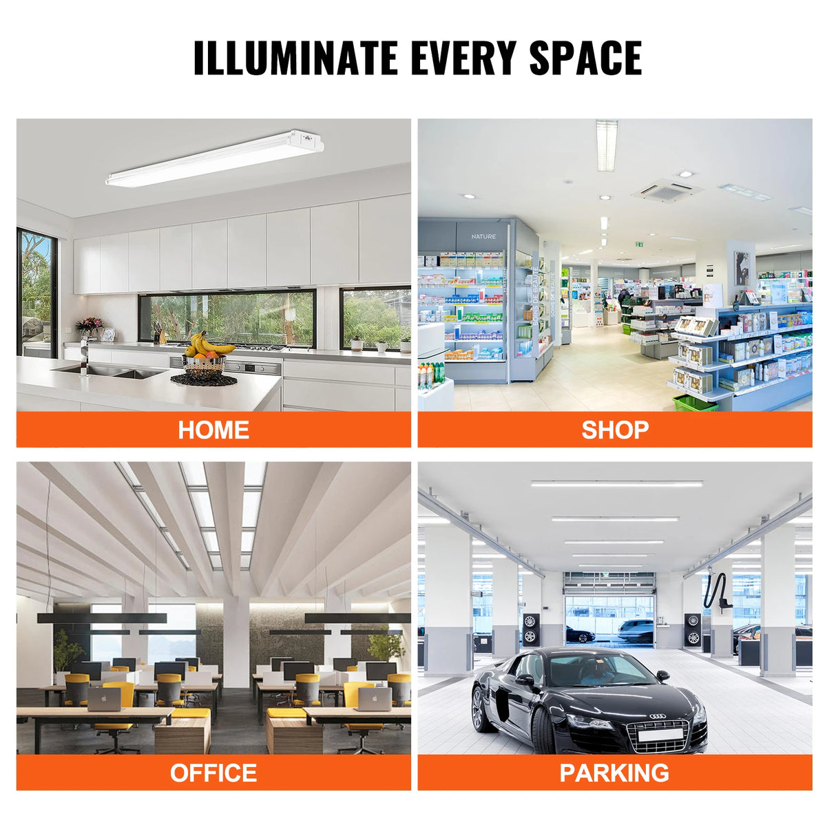 4FT/8FT LED Wraparound Light 4500/5500/10000 LM Flush Mount LED Shop Light 3000K-6500K Daylight Ceiling Lighting Fixtures