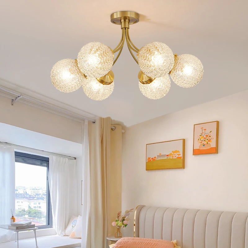 LED Chandelier For Living Room Children Bedroom Dining Room Kitchen Ceiling Lamp Modern Nordic Crystal Glass Ball Copper Lights