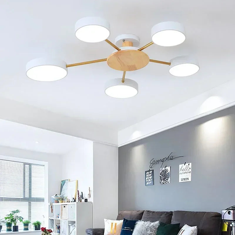 Nordic Creative Macaron Log LED Ceiling Light Bedroom Living Room Chandelie Modern Villa Restaurant Interior Lighting Decoration